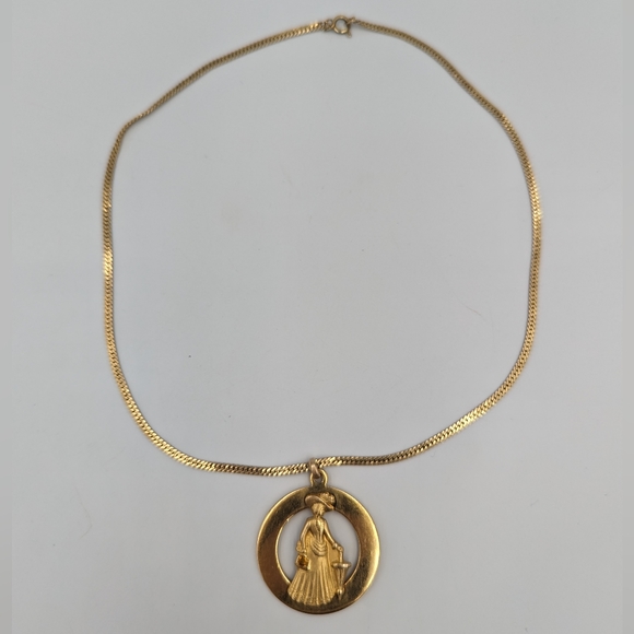 Avon Mrs. Albee Pendant 10K Gold Filled On 14K GF Flat Curb Chain 15" Vintage - Picture 5 of 13